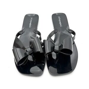 Jeffrey Campbell Women Black Jelly Bow Flip Flop Sandals Square Toe Size 10